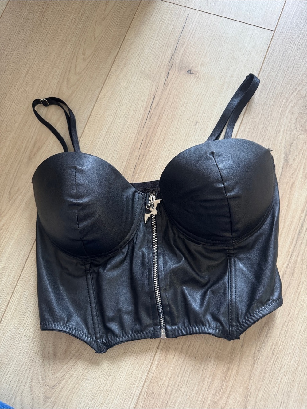 Black Faux Leather Bustier Top